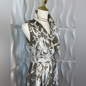 Ruffle V-Neck Sleeveless Tie Waist Pleated Fit and Flare Dress